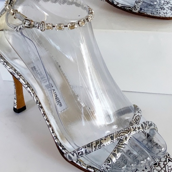 Manolo Blahnik slingback sandals, embossed crystal ankle strap, 7.5 US / 37.5 EU - Picture 9 of 16